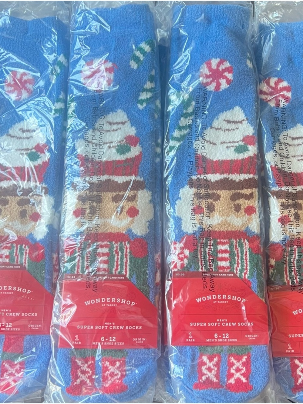 10 PC Wondershop Blue Holiday Santa Crew Socks - Picture 2 of 2